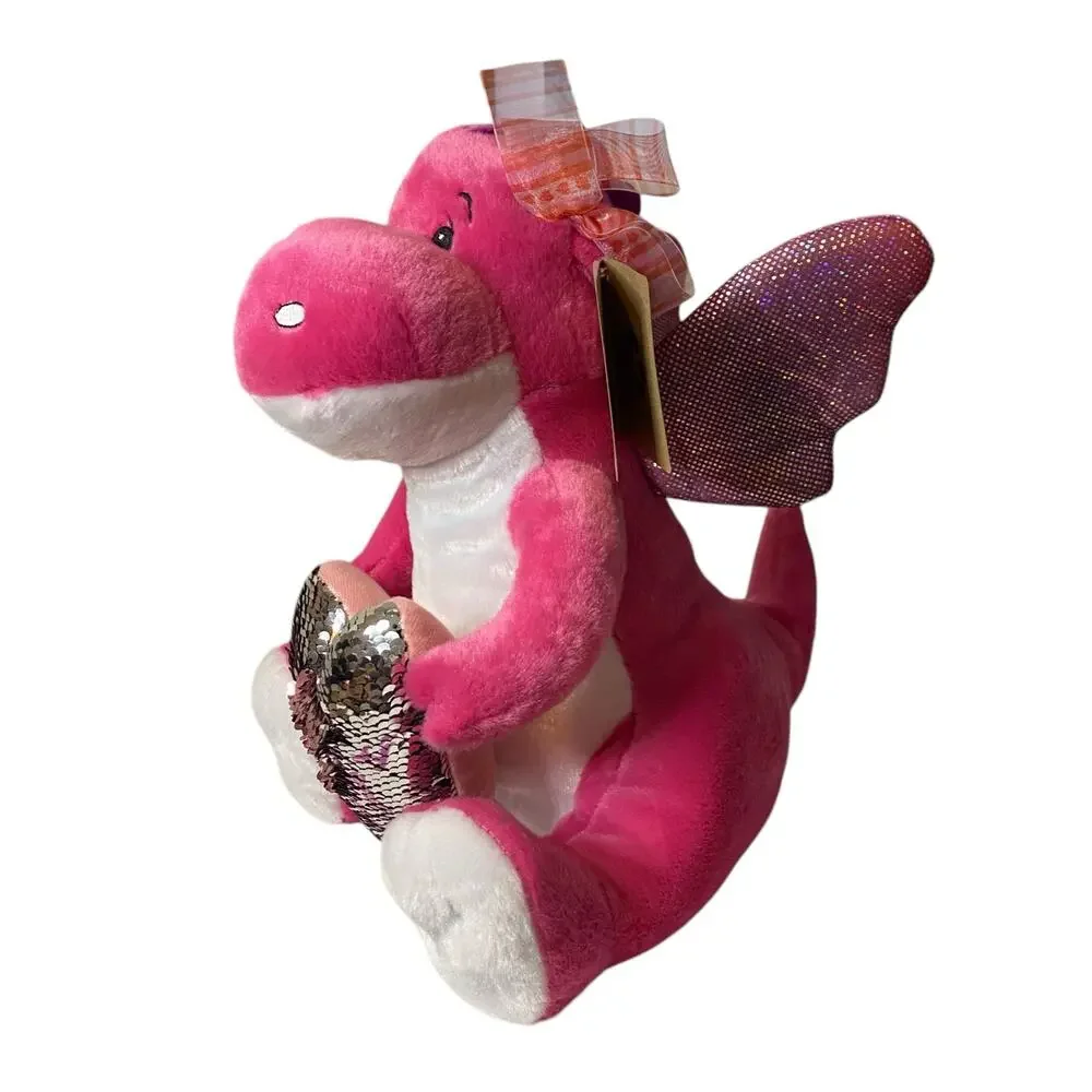 NWT The Petting Zoo Pink Dragon with Shimmery Heart Plush 10
